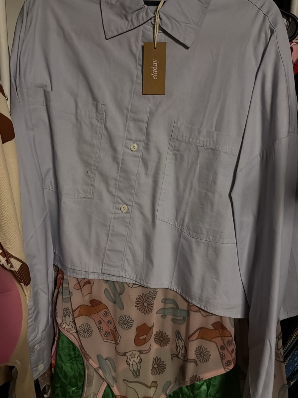 Women's Light Blue Cropped Button-Down Shirt